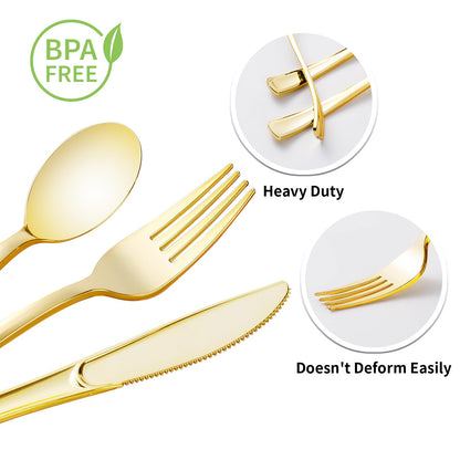 Goodluck 100 Pack Pre-Rolled Gold Plastic Silverware Set