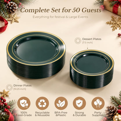 Disposable Classic Plates Set for 50/100 People