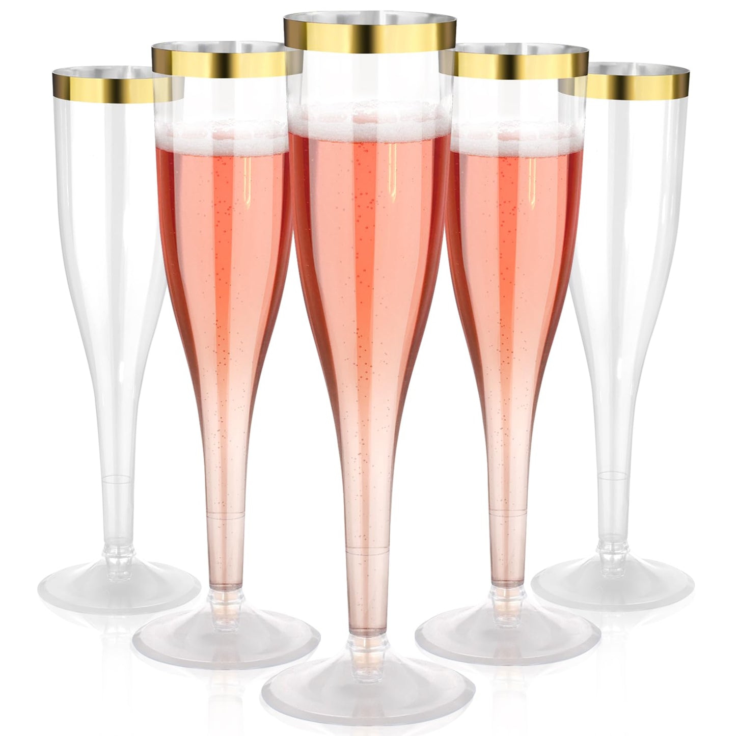 Goodluck 36 Pack 6.5 oz Disposable Plastic Clear Champagne Flutes with Gold Rim Wedding, Engagement, Party, Mimosa Bar