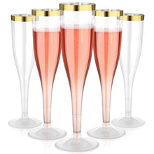 Goodluck 36 Pack 6.5 oz Disposable Plastic Clear Champagne Flutes with Gold Rim Wedding, Engagement, Party, Mimosa Bar