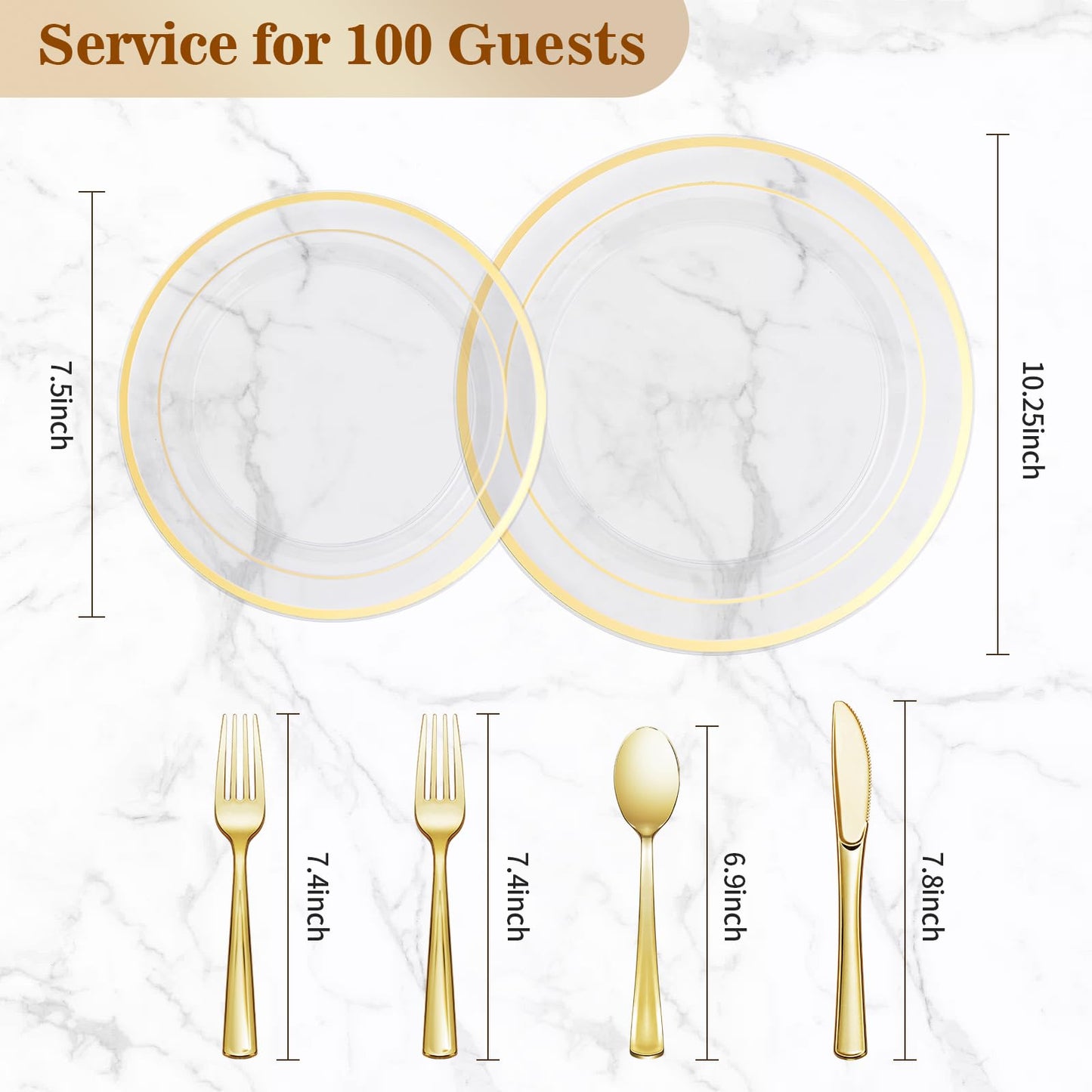 Goodluck 600-Piece Disposable Clear Gold Plastic Dinnerware Set for 100 Guests
