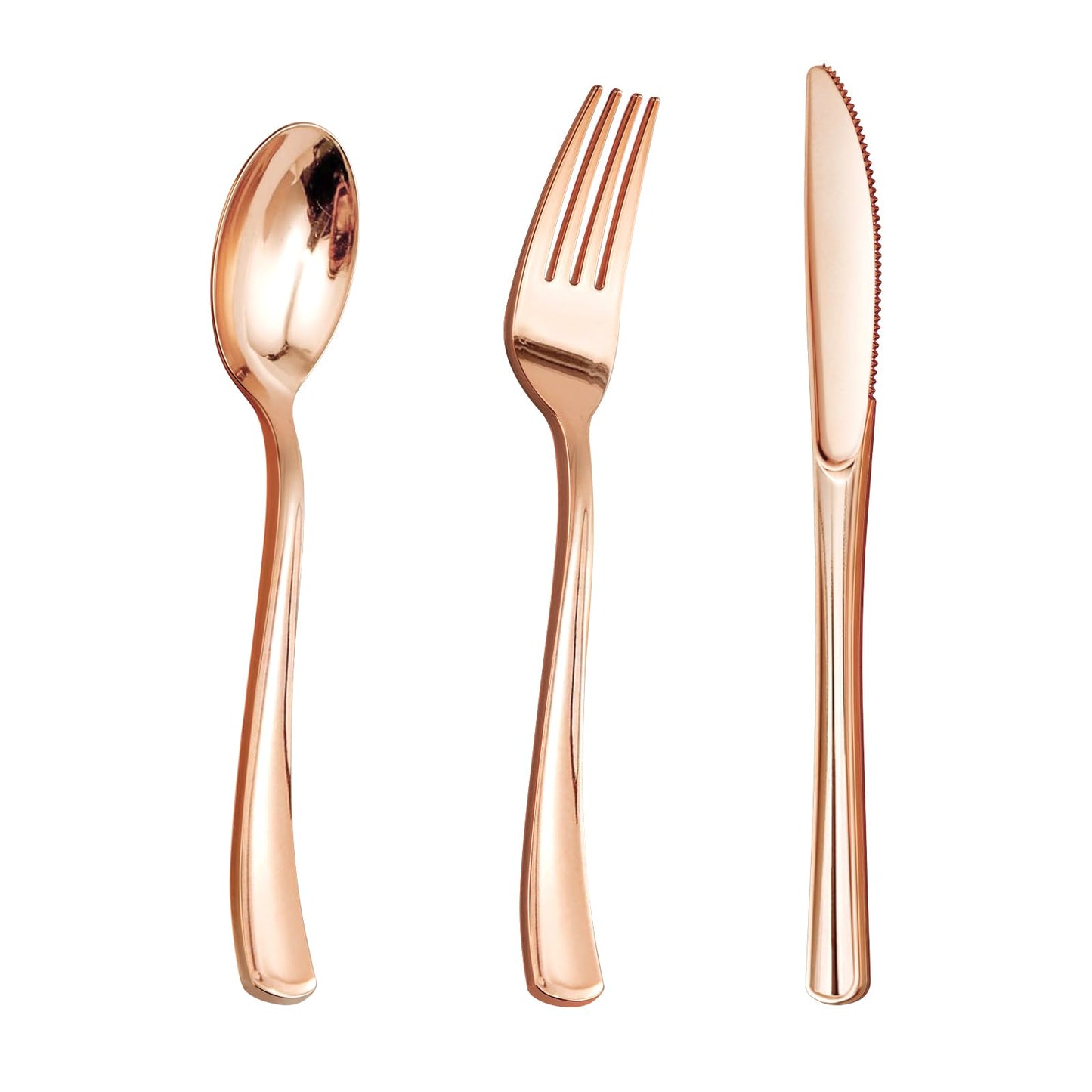 Goodluck Disposable Rose Gold Plastic Silverware Set for Wedding, Party, Valentines