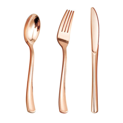 Goodluck Disposable Rose Gold Plastic Silverware Set for Wedding, Party, Valentines