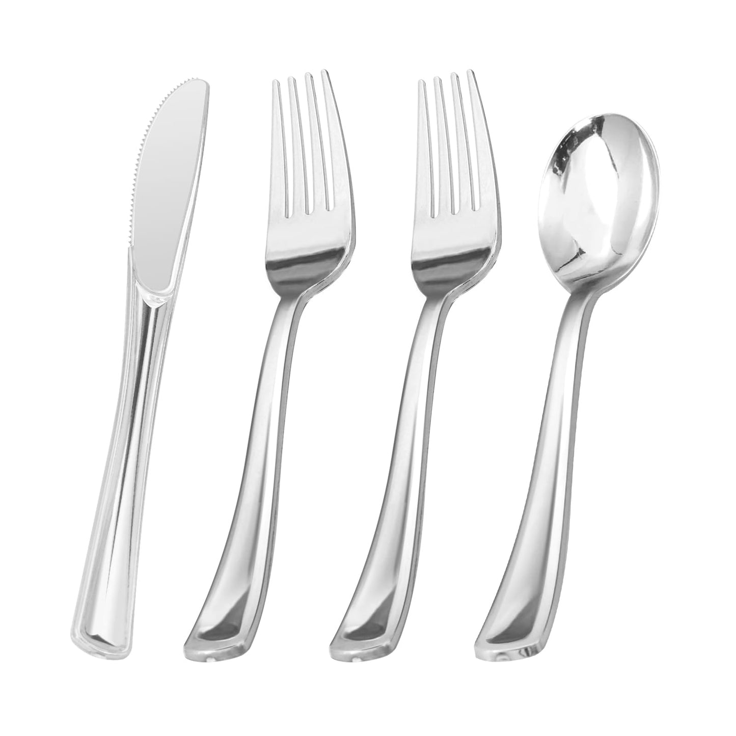 Goodluck 400PCS  Disposable Heavy Duty Silver Utensils for Party, Christmas, Birthday, Catering, and Daily Use