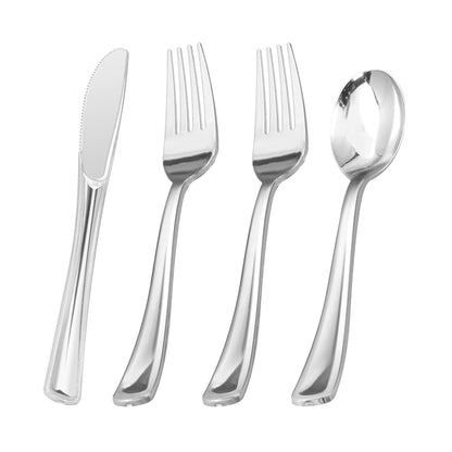 Goodluck 400PCS  Disposable Heavy Duty Silver Utensils for Party, Christmas, Birthday, Catering, and Daily Use
