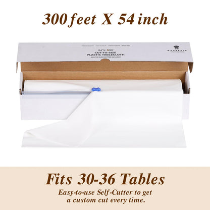 Goodluck 54 Inch X 300 Feet White Plastic Table Cloths with Cutter Box