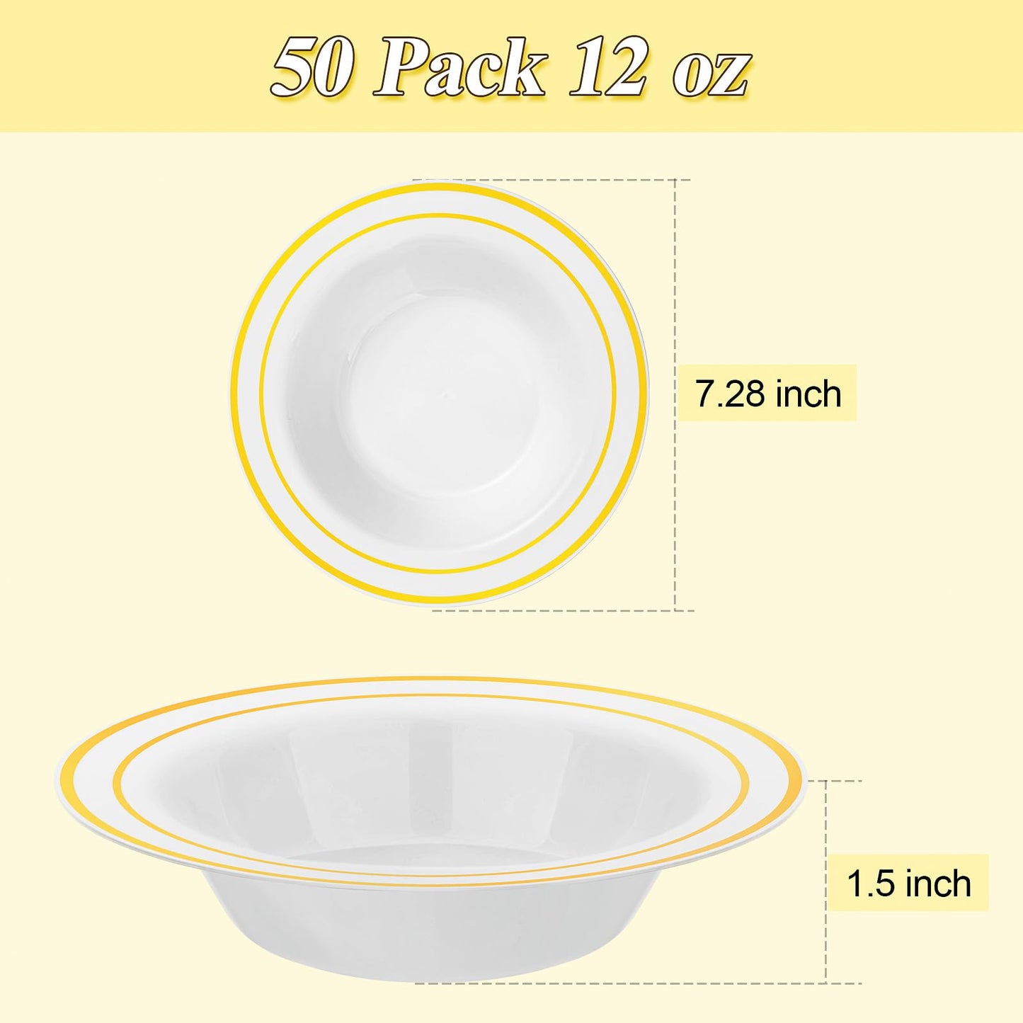 Goodluck 12-Ounce Disposable Soup Bowls with Gold Rims for Parties
