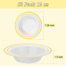 Goodluck 12-Ounce Disposable Soup Bowls with Gold Rims for Parties