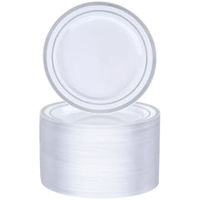 Goodluck 100-Piece 7 Inch Disposable White with Double Silver Rim Plastic Plate