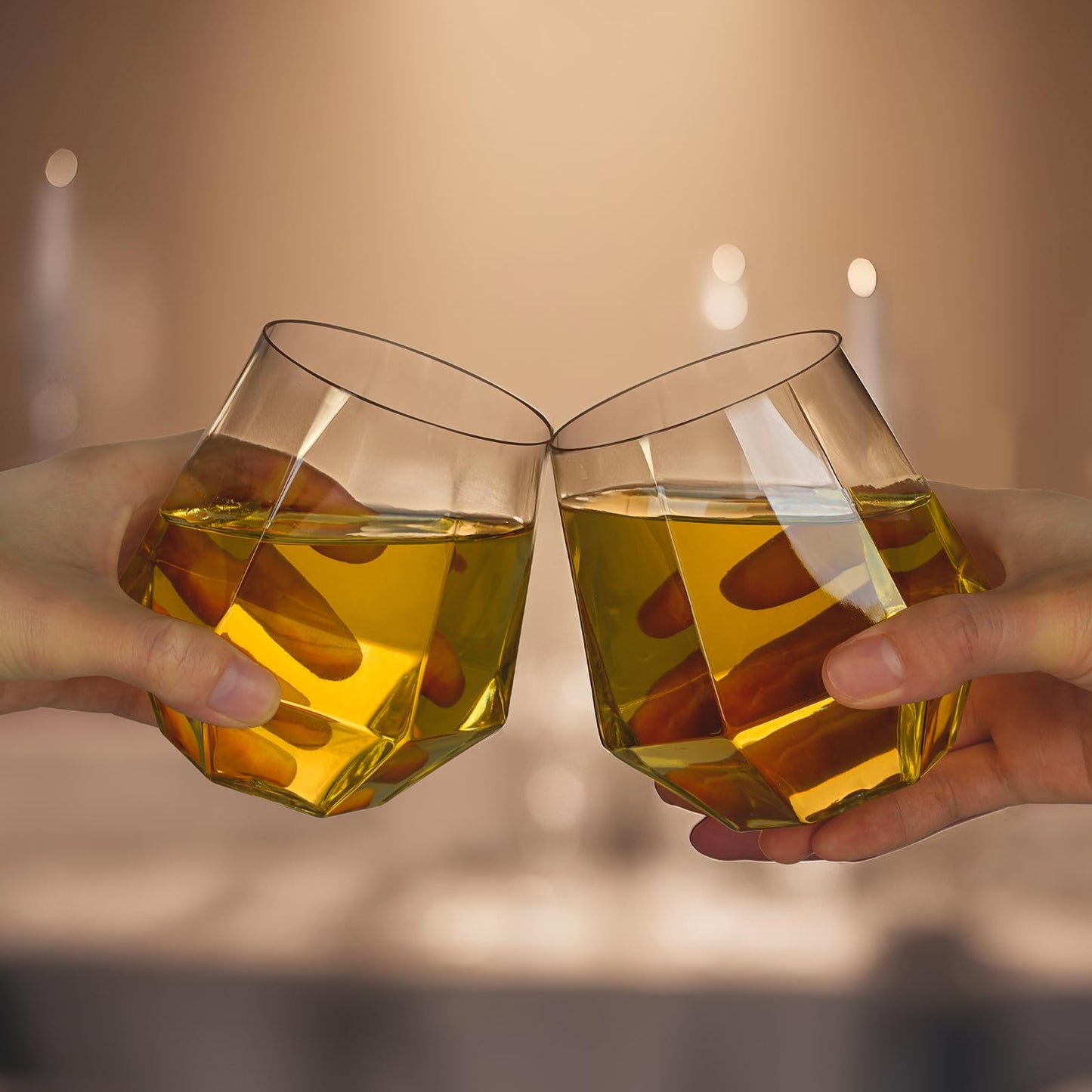 Goodluck 40 Pack 12 Oz Diamond Stemless Clear Plastic Wine for Whiskey or Cocktail