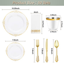 Goodluck 350PCS Disposable White with Gold Rim Plastic Dinnerware Set for 50 Guests