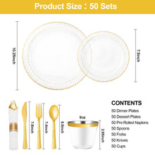 Goodluck 350PCS Disposable Clear Plastic Plates with Gold Trim Dinnerware Set for 50 Guests
