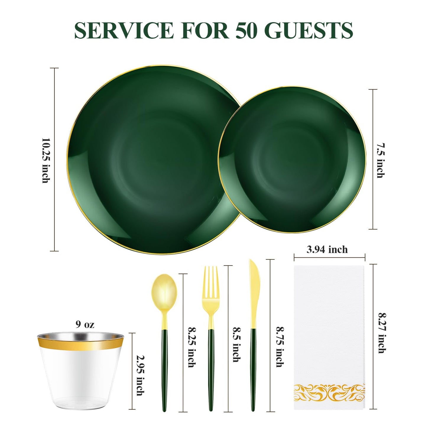 Goodluck Disposable Green and Gold Plastic Dinnerware Set
