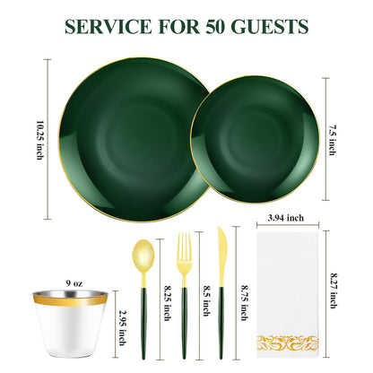 Goodluck Disposable Green and Gold Plastic Dinnerware Set