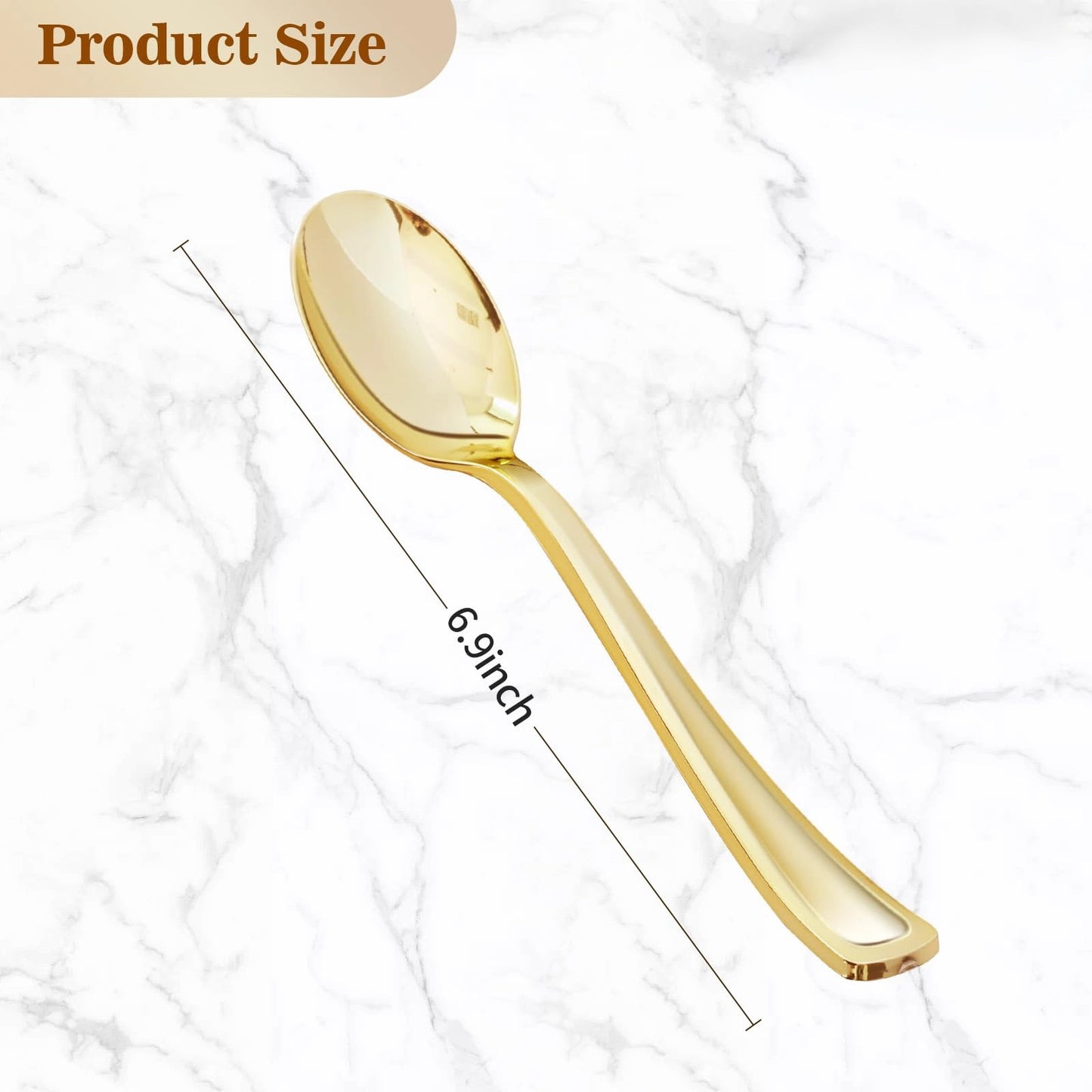 Goodluck 6.9 Inch Disposable Heavy Duty Gold Plastic Spoons for Catering, Parties, Dinners, Weddings