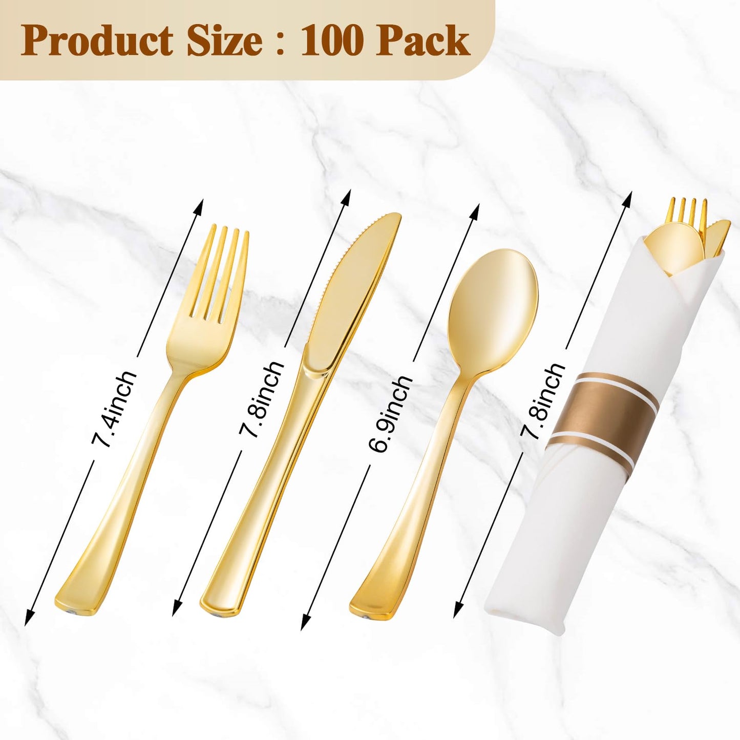 Goodluck 100 Pack Pre-Rolled Gold Plastic Silverware Set