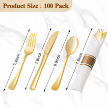 Goodluck 100 Pack Pre-Rolled Gold Plastic Silverware Set