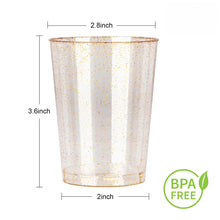 Goodluck 12 oz Disposable Gold Glitter Plastic Cups