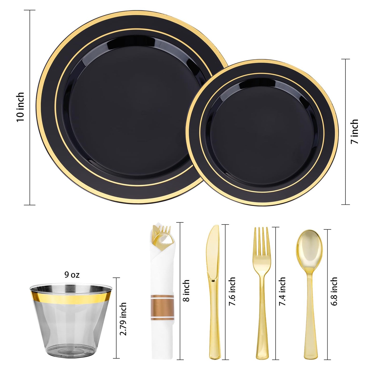Goodluck 350-Piece Disposable Black Plastic Dinnerware Set for 50 Guests