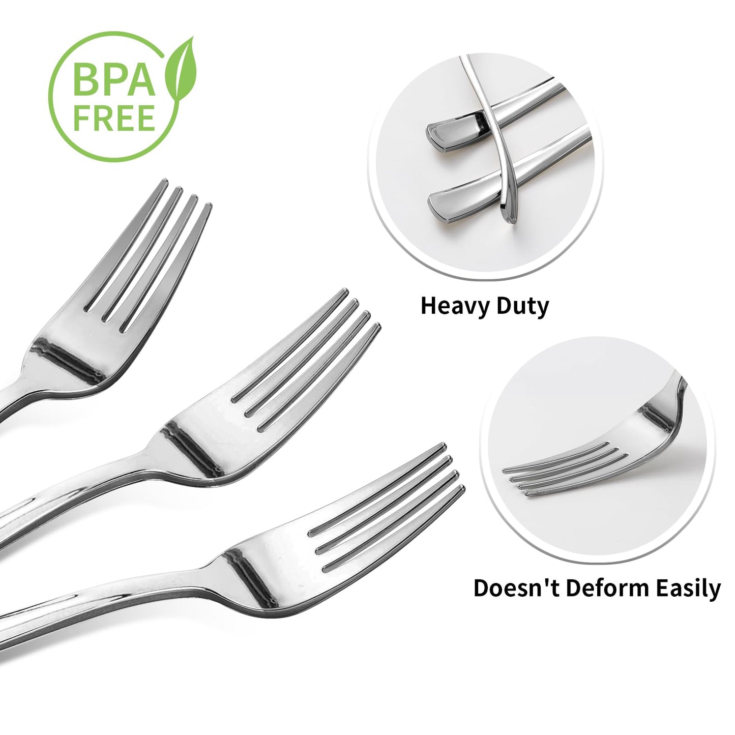 Goodluck Disposable Heavy Duty Silver Plastic Forks for Weddings, Parties, Dinners