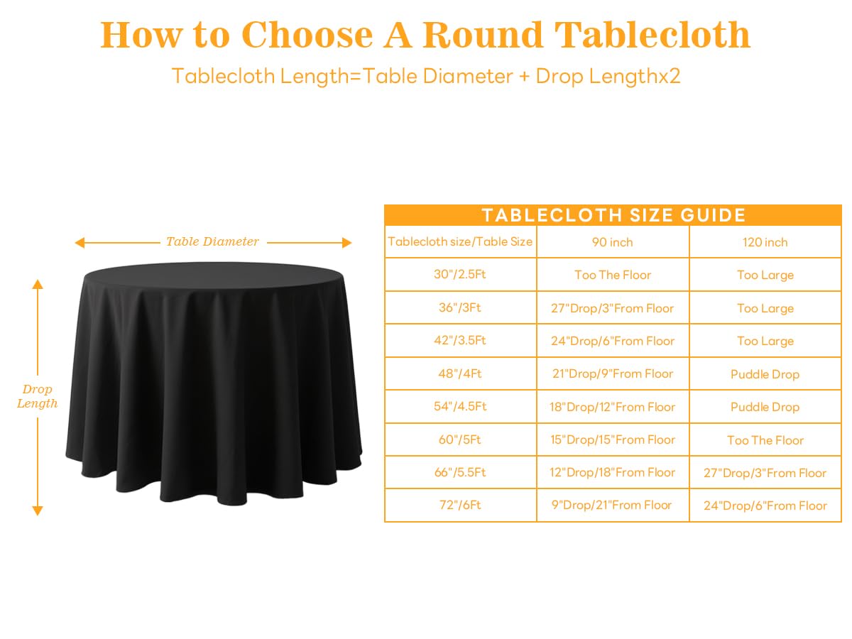 Goodluck 6 Pack Fabric Washable Decorative Black Round Polyester Table Cloths for Halloween, Parties, Weddings, Holiday, Events