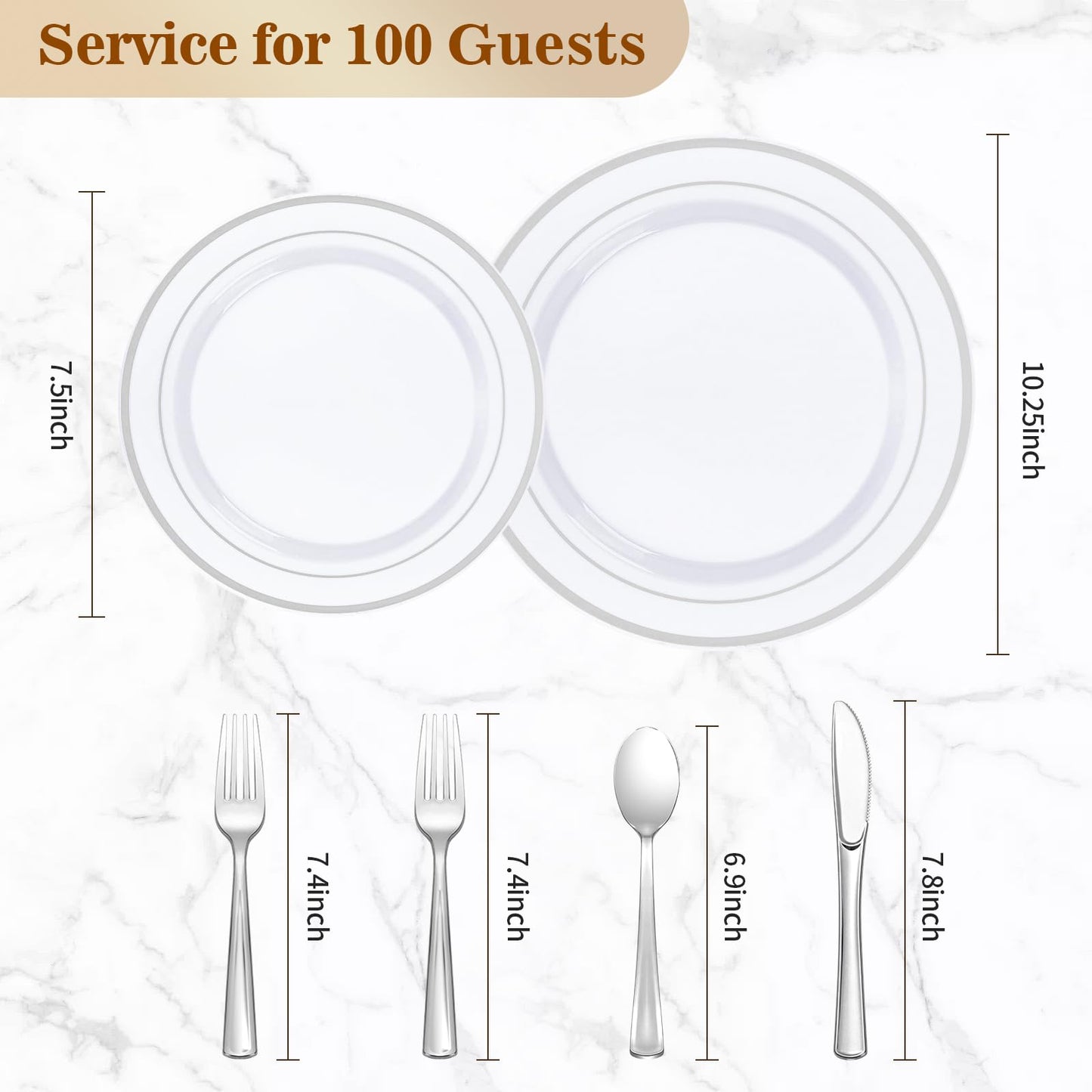 Goodluck 600-Piece Disposable Silver Plastic Dinnerware Set for 100 Guests