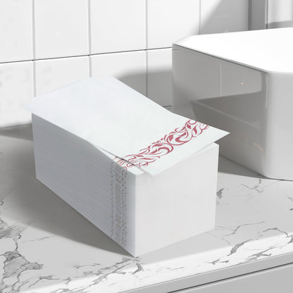 Goodluck 200 Pack 3-Ply Disposable Dinner Napkins with Rose Gold Trim Perfect for Kitchen, Dinner, Party, Wedding, or Event