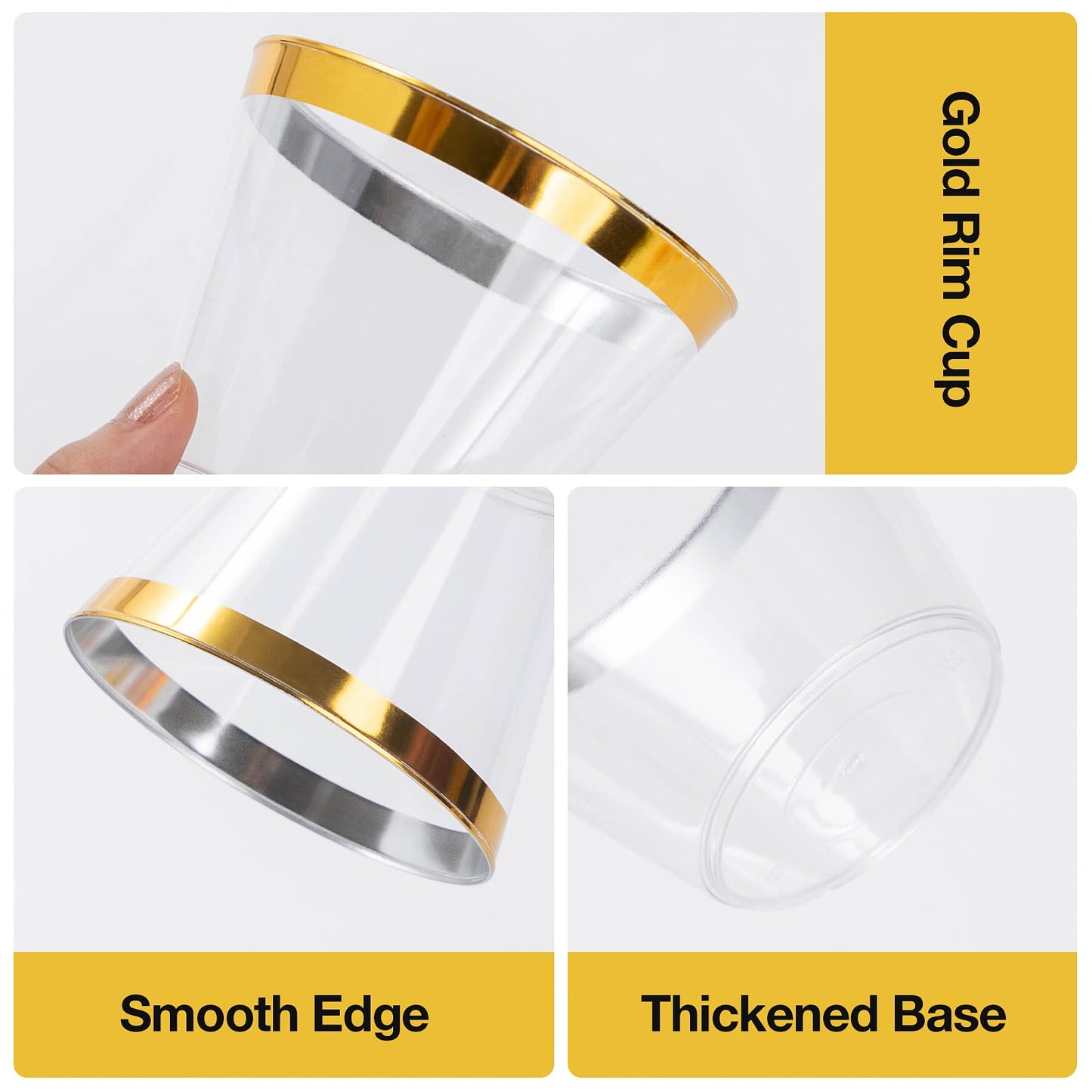 Goodluck 9oz Disposable Gold Rim Plastic Cups for Wedding, Thanksgiving, Christmas, and Parties