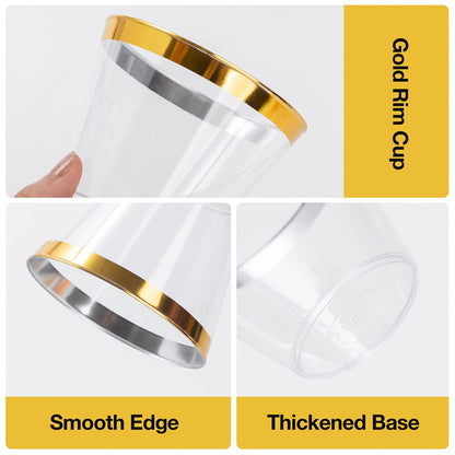 Goodluck 9oz Disposable Gold Rim Plastic Cups for Wedding, Thanksgiving, Christmas, and Parties