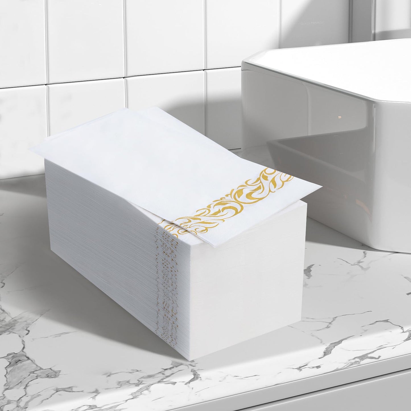 Goodluck Disposable 3-Ply with Gold Trim Dinner Paper Napkins