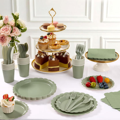 Fancy Disposable Paper Dinnerware Set for Birthday, Wedding, Bridal, and Baby Shower