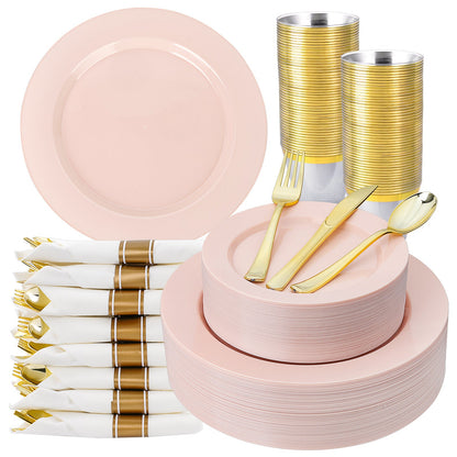 Celebration High-Heavy Pink Plastic Dinnerware Set for Wedding, Graduation