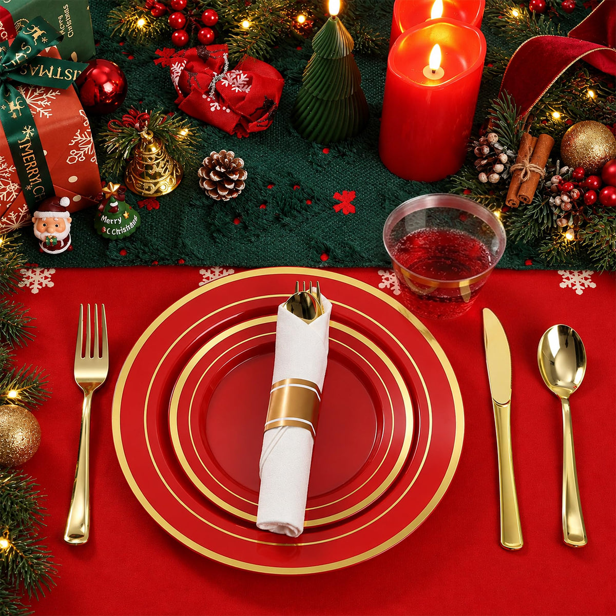 Elegant Dinnerware Set with Pre-Rolled Napkins