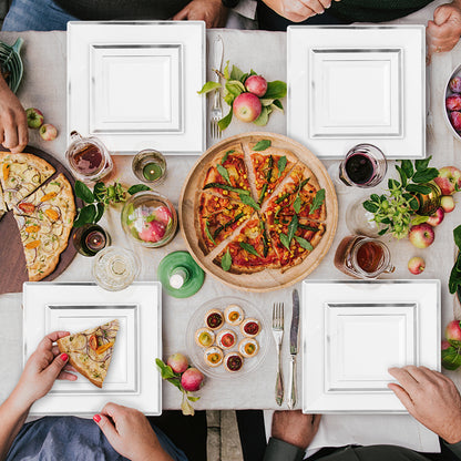 Goodluck 352 Piece White with Silver Trim Plastic Dinnerware Set for 50 Guests