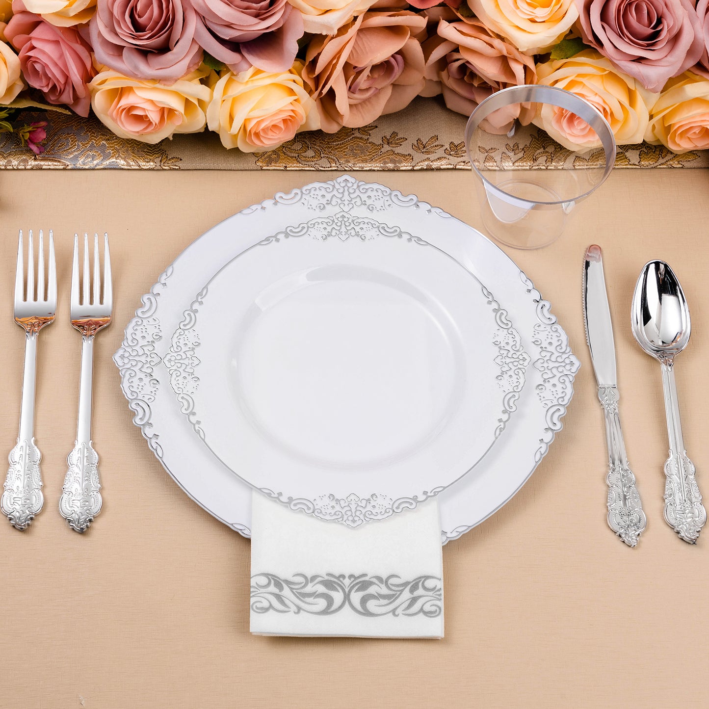 Goodluck 350PCS Disposable Silver Plastic Dinnerware Set for Party & Wedding