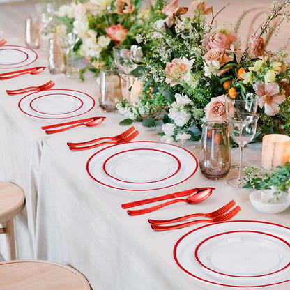 Goodluck 350PCS Disposable Red and Clear Plastic Dinnerware Sets for 50 Guests