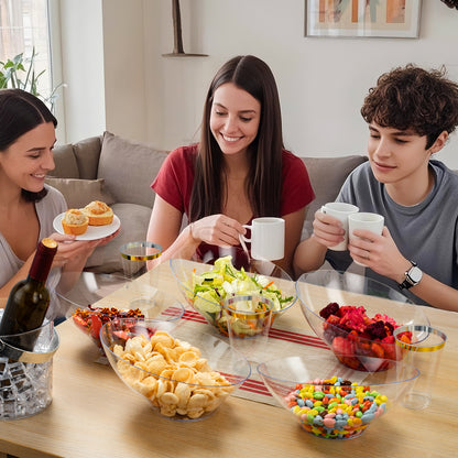 Goodluck 12 Pack 54oz Disposable Angled Crystal Plastic Serving Bowls for Chips, Snacks, Fruit, Salad