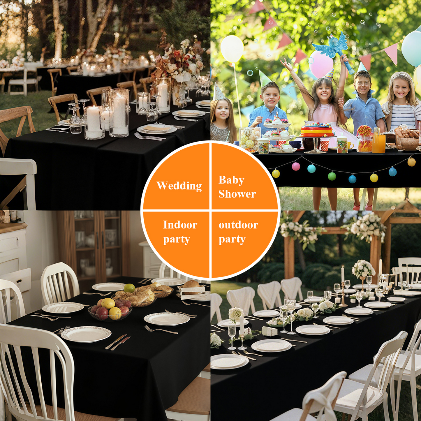 Goodluck 90 x 132 Inch Reusable Machine Washable Cover Rectangular Black Polyester Table Cloth for Wedding, Birthday, Party, Banquet, and Event Decoration