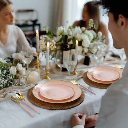 Goodluck 100PCS Disposable Pink Gold Plastic Plates for Party, Wedding, and Graduation