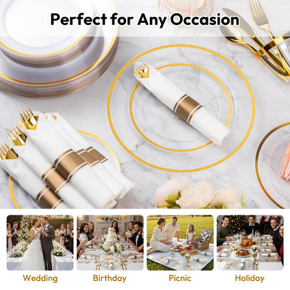 Durable Disposable Clear Plastic Dinnerware Set with Single-Rim Design