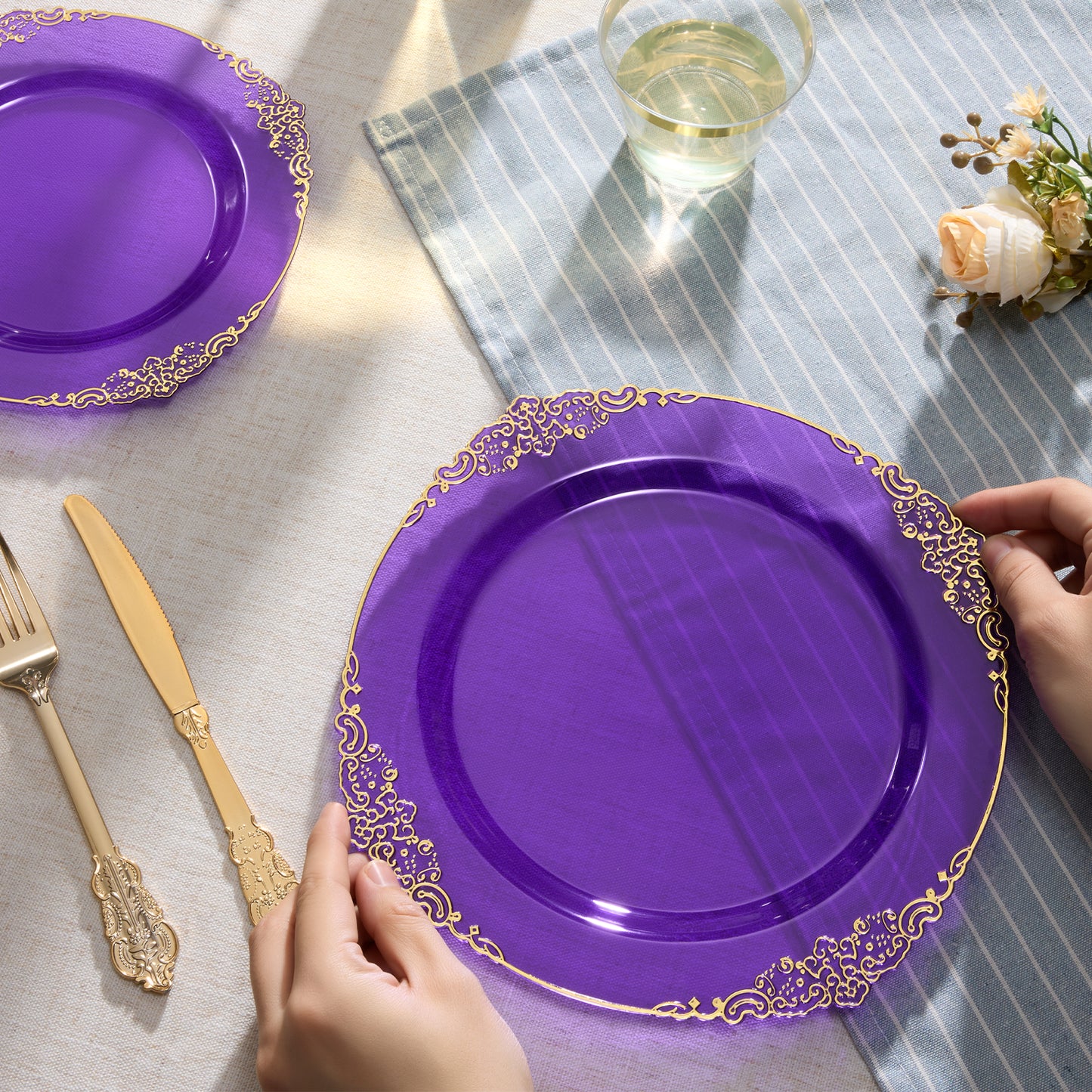 Goodluck Disposable Retro Clear Purple Dinnerware Sets