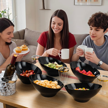 Goodluck 12 Pack 54oz Disposable Angled Black Plastic Serving Bowls for Chips, Snacks, Fruit, Salad