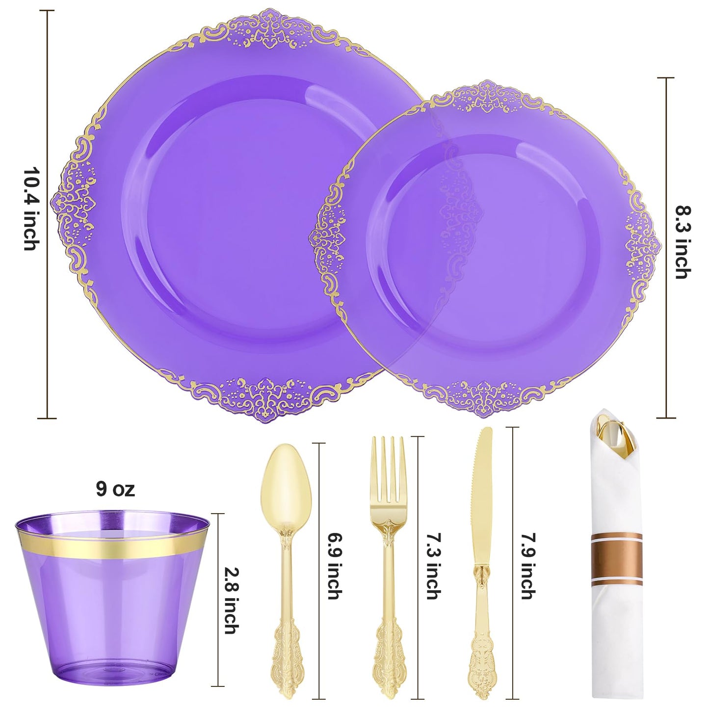 Retro High-Heavy Durable Disposable Dinnerware Set for Wedding, Party, Graduation