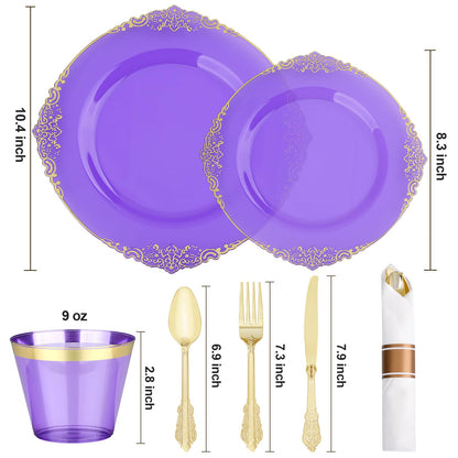 Retro High-Heavy Durable Disposable Dinnerware Set for Wedding, Party, Graduation