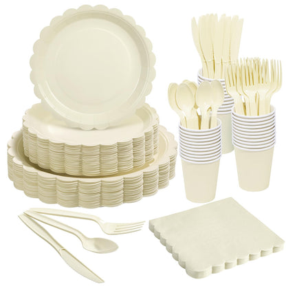 Fancy Disposable Paper Dinnerware Set for Birthday, Wedding, Bridal, and Baby Shower