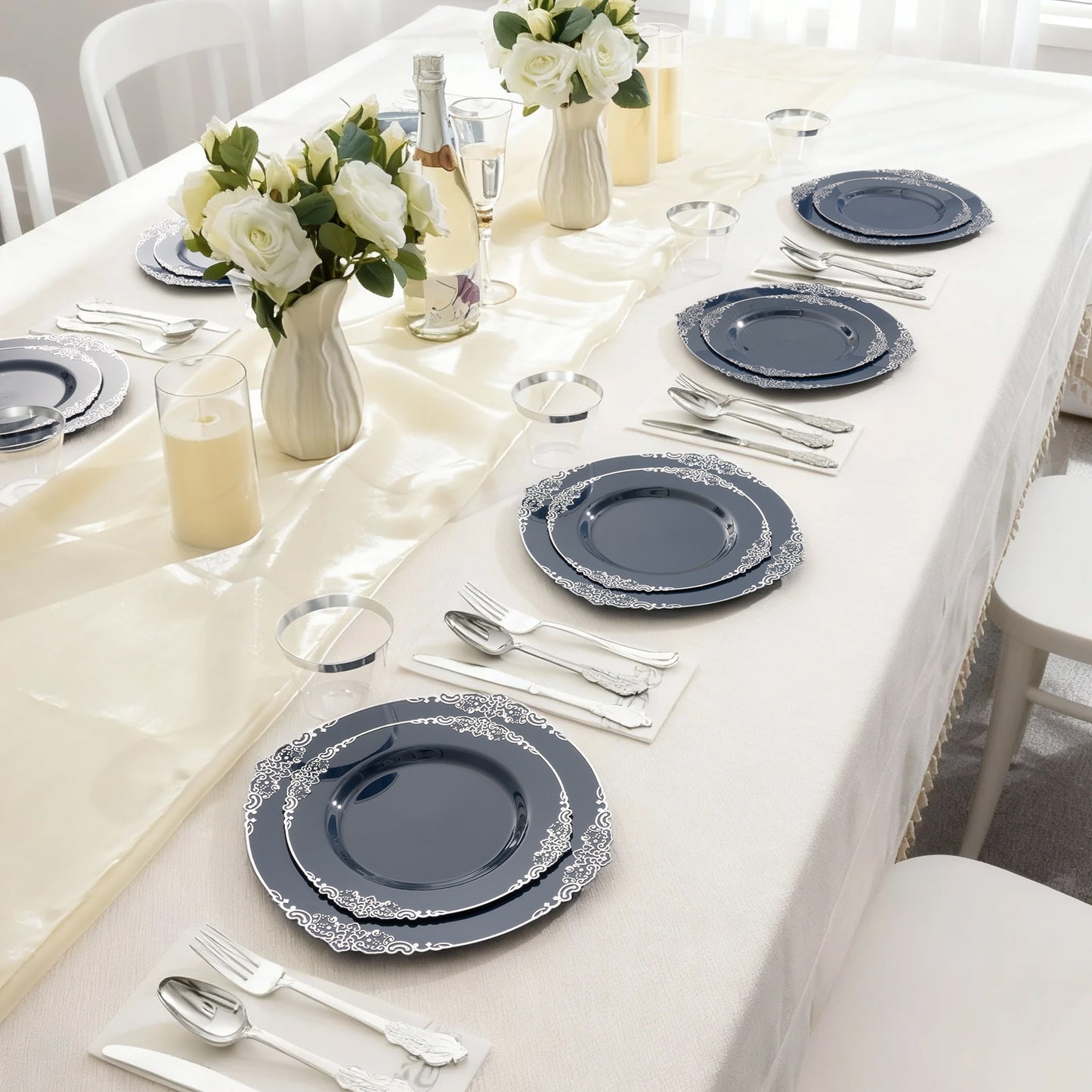 Goodluck 350PCS Disposable Navy Blue Plastic Dinnerware Sets for Party, Wedding and Graduation
