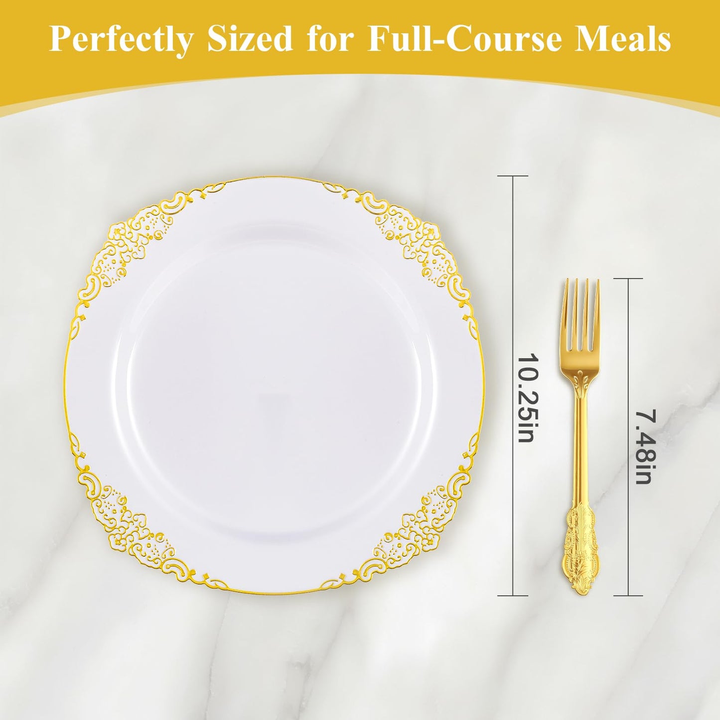 100PCS 10.25-inch Disposable Heavy Duty Vintage Plastic Plates for Wedding, Party, and Daily Use