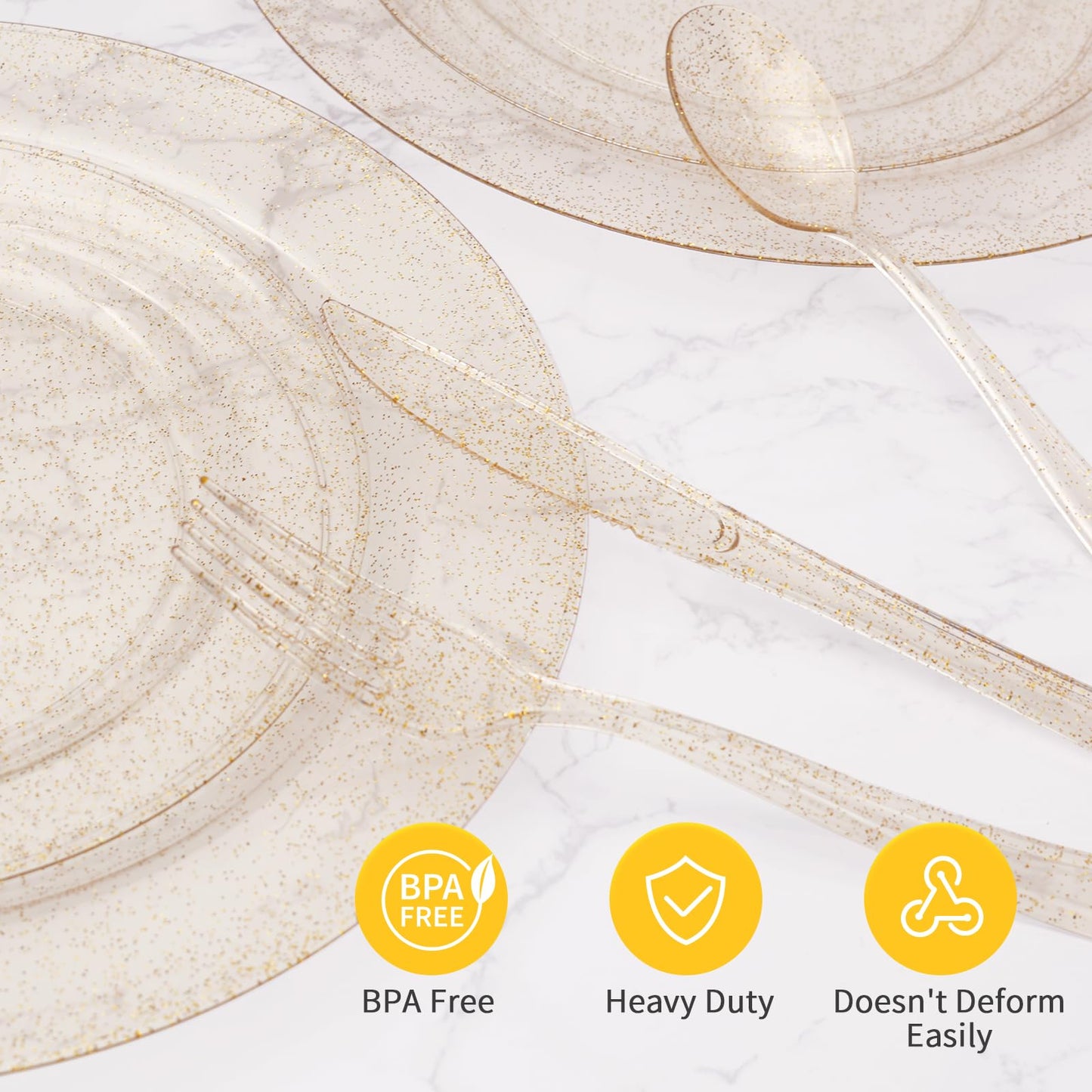 Goodluck Disposable Heavy Duty Gold Glitter Plastic Forks for Weddings, Parties, Dinners, and Thanksgiving