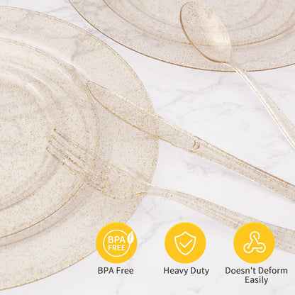 Goodluck Disposable Heavy Duty Gold Glitter Plastic Forks for Weddings, Parties, Dinners, and Thanksgiving