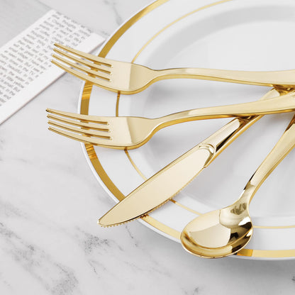 Goodluck Disposable Gold Plastic Utensils Set for Parties, Weddings, Catering and Daily Use